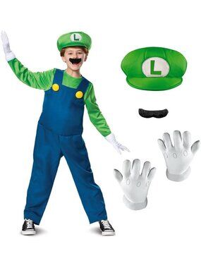 Deluxe Luigi Costume for Boys - Super Mario Brothers Halloween Outfit